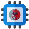 Icon of a CPU processor with the roaring kitty logo in the center