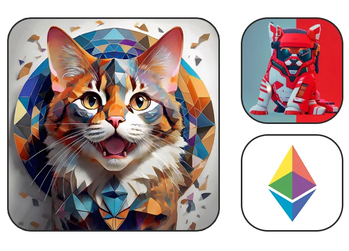 Photo of a cat, ROAR logo and ETH logo